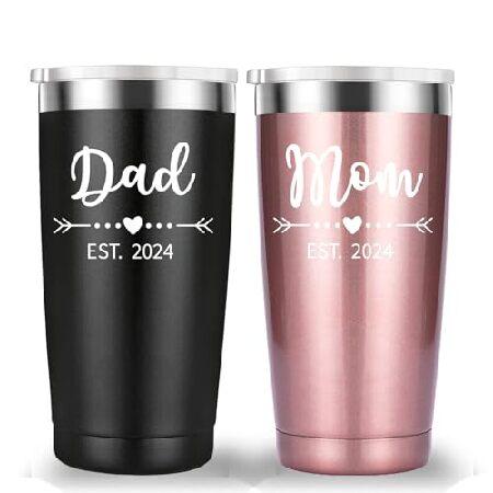 Dad and Mom Est 2024 Travel Mug Parents Pregnancy Mothers Day Anniversary Birthday Christmas Gifts Ideas for New Mom並行輸入