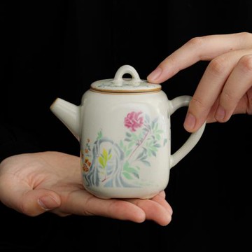 汝窯花卉有方壺茶壺家用高檔泡茶壺陶瓷精致茶水壺單壺功夫茶具