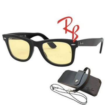 【RayBan 雷朋】亞洲版 Wayfarer經典太陽眼鏡 RB2140F 901/R6 52mm 黑框抗UV淺黃夜視鏡片 公司貨