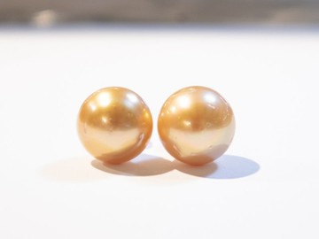 天然海水南洋金珍珠巴洛克異形珍珠耳環 14-14.5mm18k金