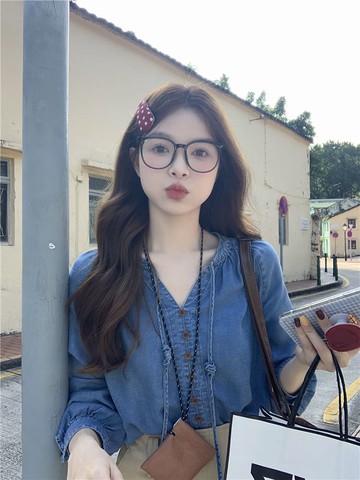 【missy shop】雨色心事圓領排釦牛仔襯衫上衣-72641