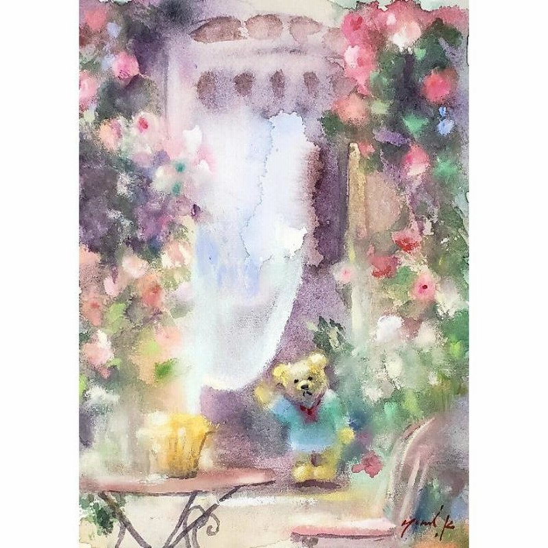 水彩画 パステルカラーのお花たち しぶ