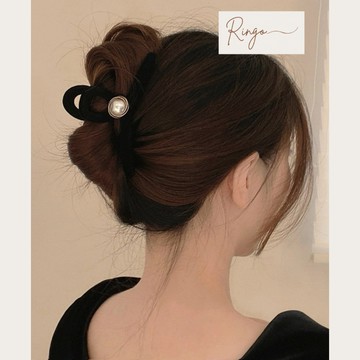 現貨 Ringo韓國代購|🇰🇷必買優雅絨面珍珠夾 鯊魚夾 髮夾