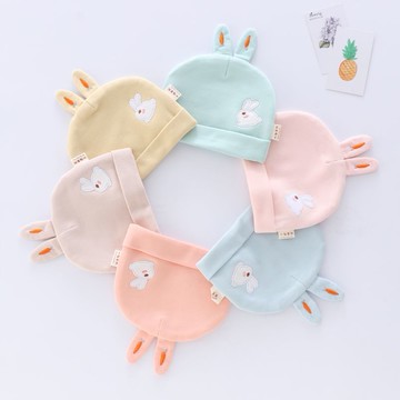 嬰兒帽子0-3月秋冬新生兒純棉雙層胎帽6初生寶寶護鹵門舒絨帽子