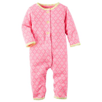 美國 Carter's - 印花釦式撞色長袖連身包屁衣 (9 M)