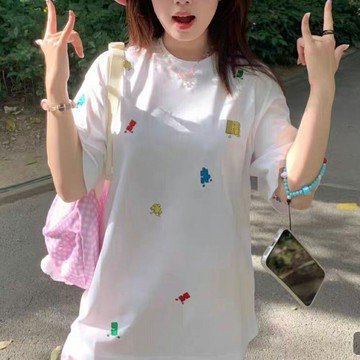 ＊ORead＊圓領繡花短袖T恤(白色M~2XL)