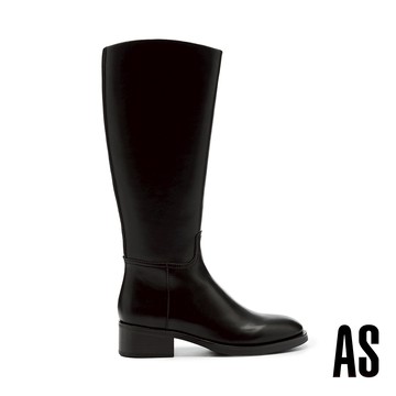 AS 簡約率性純色小牛紋貼皮高跟長靴－黑