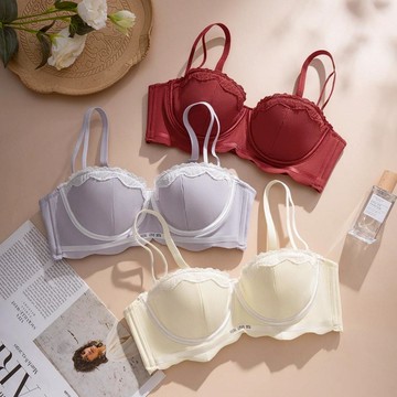 內衣專家 少女條紋蕾絲內衣 小胸集中爆乳深V內衣 收副乳胸罩 性感小胸內衣 無鋼圈內衣 薄款性感內衣