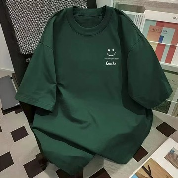 【台灣出貨】100%純棉  百搭T恤 潮牌衣服 印花上衣 男生精品衣服 寬版 圓領上衣 綠色上衣 中性衣服 短袖上衣男