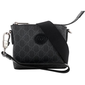 Gucci Interlocking G 標誌附手提把迷你郵差包(黑灰色)