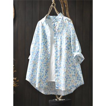 純棉碎花短袖襯衫女寬松顯瘦夏裝新款文藝清新休閑減齡薄款上衣