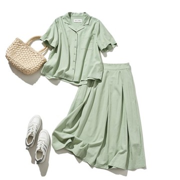 超值兩件組 棉麻開襟襯衫+內襯長裙 淺綠色 220511-5 210807-5