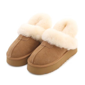 D+AF 軟綿萌寵．真皮羊毛厚底後拉帶雪靴拖鞋