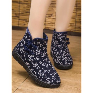 秋冬季加絨加厚棉鞋中老年媽媽女鞋子保暖中高幫休閑防滑雪地靴子