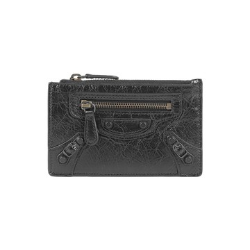 BALENCIAGA Le City 仿舊釦小羊皮拉鍊長版卡夾包/零錢包(黑色)