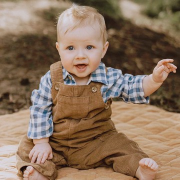 澳洲Purebaby有機棉嬰兒吊帶連身衣/新生兒包屁衣 咖啡燈心絨