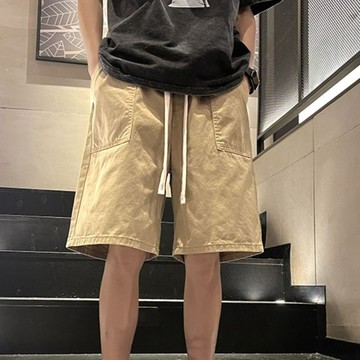 潮牌日系工裝短褲男士夏季薄款休閒直筒五分褲機能風抽繩運動褲子