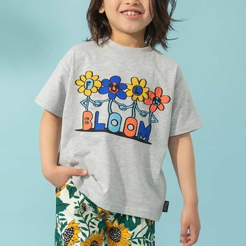 日本 BREEZE - 美式復古海報印花T恤-牽手小花-灰