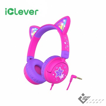 iClever - HS25 炫光貓耳兒童耳機-深粉色