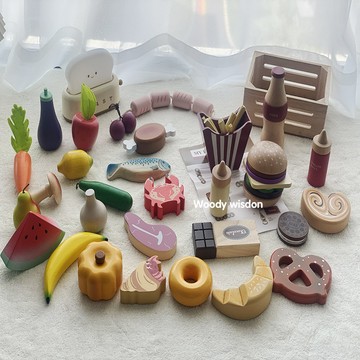 兒童玩具 仿真水果蔬菜 木質過家家 廚房過家家 玩具 3歲男孩女孩禮物