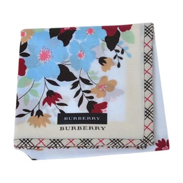 BURBERRY 優雅細格紋滾邊繽紛花朵字母LOGO帕領巾(米黃色系/51CM)