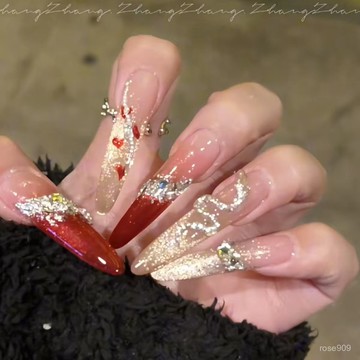 ✨Hannah✨2025蛇年新款純手工穿戴甲紅色貓眼爆閃韆金可定製重複成品甲片手工穿戴甲 DFE2