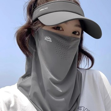台灣熱賣夏季冰絲防曬麵紗護頸掛耳麵罩冰感防紫外綫麵紗臉罩全臉透氣遮陽0701 U6K1