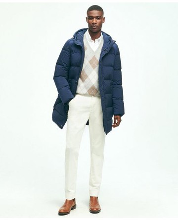 Brooks Brothers Men's Tech Hooded Down Puffer Parka Jacket | Navy | Size 2XL