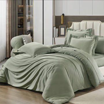 貝淇小舖 60支日旅素色天絲  床包兩用被4件組  特大  露春綠