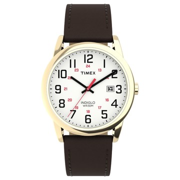 TIMEX Easy Reader 38 毫米 經典簡約 皮革錶帶手錶(金 TXTW2Y12700)