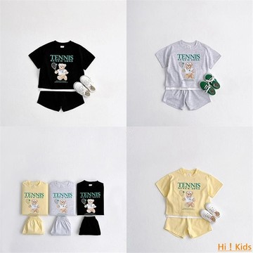 【Hi！Kids】ins夏季韓國童裝男女寶寶兩件套中兒童運動小熊短袖T恤短褲休閒假兩件套裝