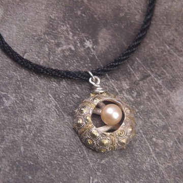 膽心純銀貼金珍珠項鍊