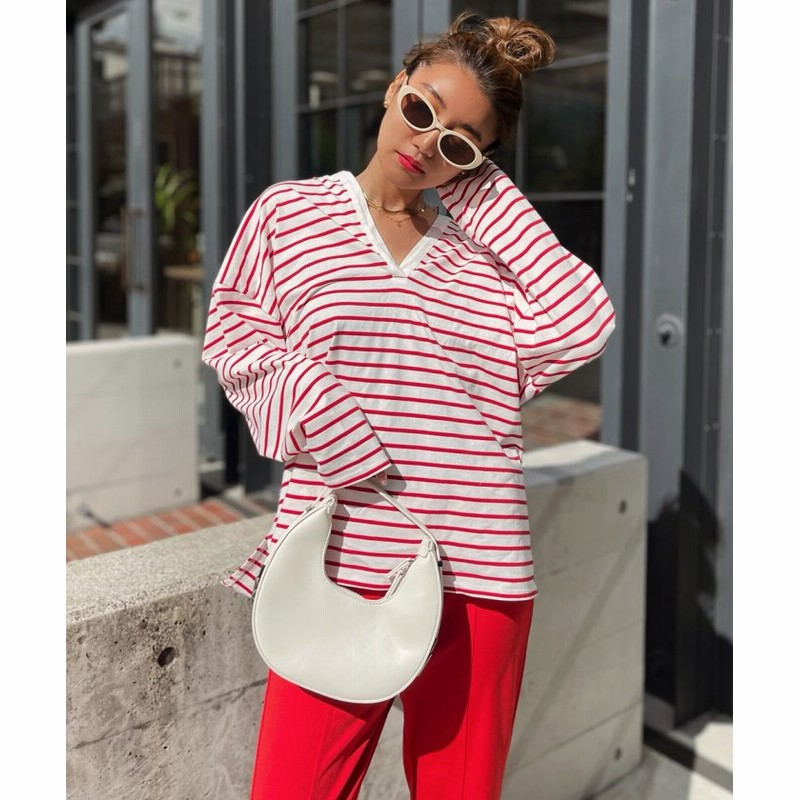 エストレジャ Vネックボーダートップス レディース レッド F Esutoreja 通販 Lineポイント最大1 0 Get Lineショッピング