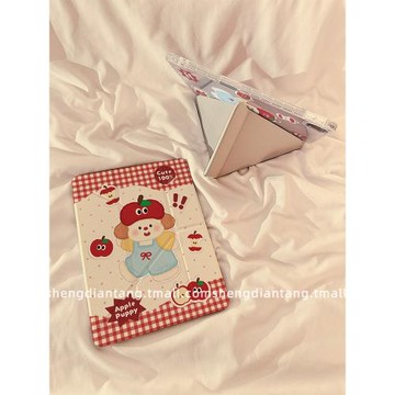 紅格蘋果小狗Y+3折iPadAir6保護套2024新款適用蘋果iPad10代保護殼平板Pro11寸Air5帶筆槽10.9/10.2mini6女款