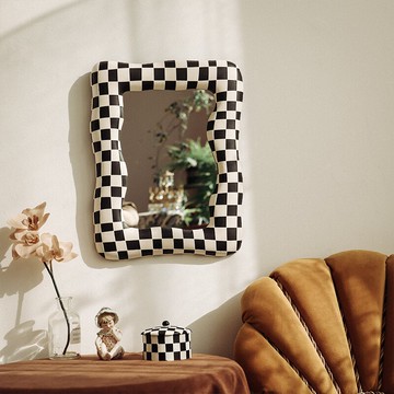 加安加麗網紅黑白棋盤格梳妝桌化妝鏡北歐玄關臥室衛生間裝飾鏡子
