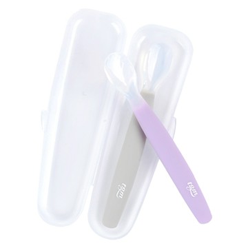 tgm 嬰兒矽膠湯匙組 湯匙150*18mm*2支+收納盒*1個 6個月以上  紫色+灰  1組