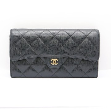 CHANEL 香奈兒 扣式 長夾 黑色 羊皮 金扣 無卡 AP0241 【二手名牌BRAND OFF】