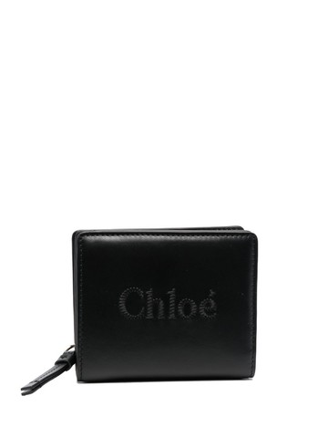 Chloé - Sense logo-embroidered leather wallet - women - Calf Leather/Lamb Skin/Cotton/Polyester - One Size - Black