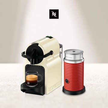結帳再折【Nespresso】膠囊咖啡機 Inissia 香草黃 紅色奶泡機組合