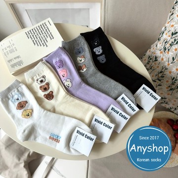 Anyshop韓國襪 直排可愛動物中筒襪 女孩襪子 女生中筒襪 動物襪 狗狗 貓咪 熊熊 兔子 09401
