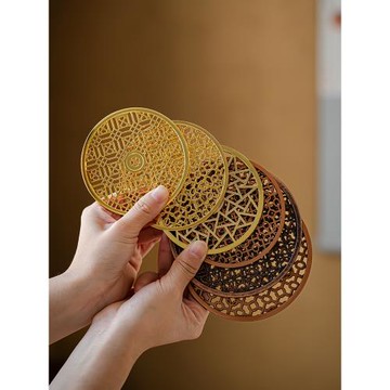 中式壺墊片蠟燭溫茶壺隔熱片恒溫加熱暖茶爐烤網圓形合金茶盤配件