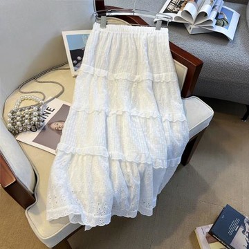 廣州十三行高貨爆款~夏日小香 刺繡蕾絲拼接半身長裙子女高腰顯瘦