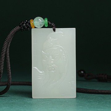 天然新疆和田玉吊墜關公牌男款霸氣關羽項墜女掛件護身符玉石項鏈