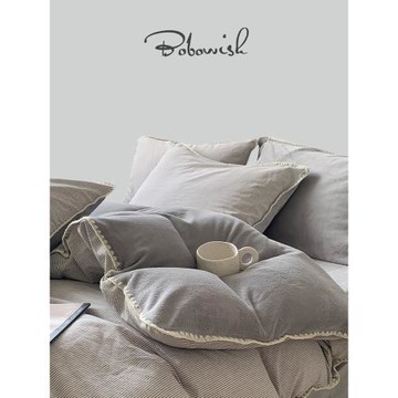 英國BOBOWISH 秋冬加厚棉加絨四件套ins灰色加絨床單床笠床上用品