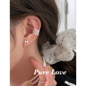 Pure Love樂芙 /正韓 【E0890】韓系簡約鏤空蕾絲花朵耳夾(無耳洞)單只 / 銀