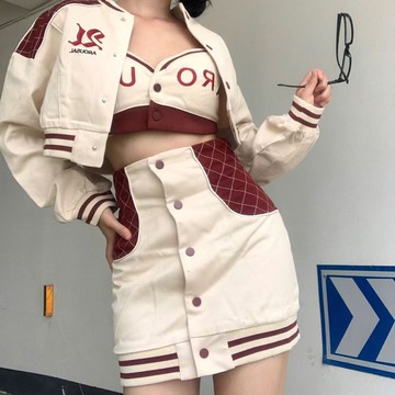 包臀裙半身裙運動風辣妹棒球拼接吊帶包裙新款