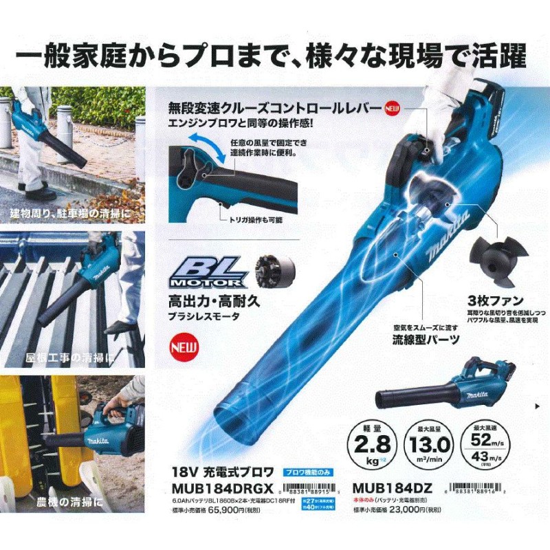 マキタ(makita) 充電式ブロア MUB184DZ 18V 【本体のみ】軽量