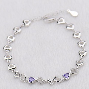 925純銀手鍊鑲鑽手環-時尚甜美浪漫愛心生日情人節禮物女飾品3色73ly43【獨家進口】【米蘭精品】