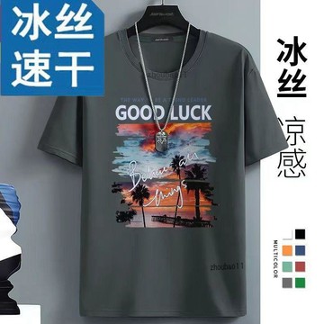 有貨在臺🚀99免運🚀冰絲短袖男士夏季新款透氣網眼大碼帥氣半袖寬鬆體恤衫體恤上衣