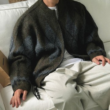 正韓低調奢華菱格紋羊毛拉鍊針織外套 2色 YUPPIE 預購商品 1222